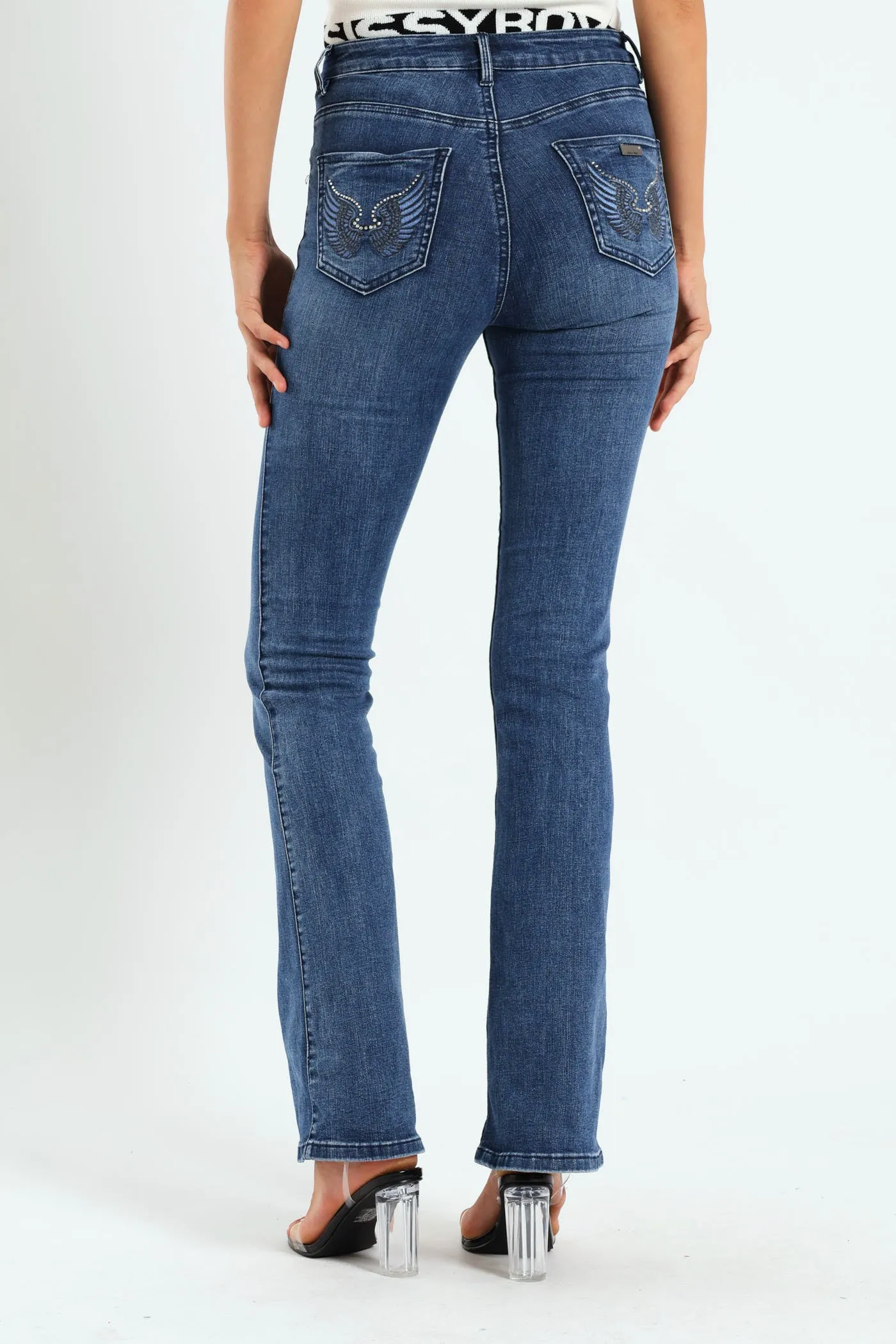 Mid Waist Bootleg With Wings On Pockets - Mid Blue sold by Edgars product image thumbnail 4