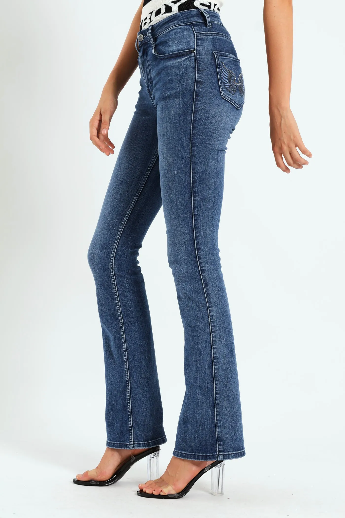 Mid Waist Bootleg With Wings On Pockets - Mid Blue sold by Edgars product image thumbnail 3