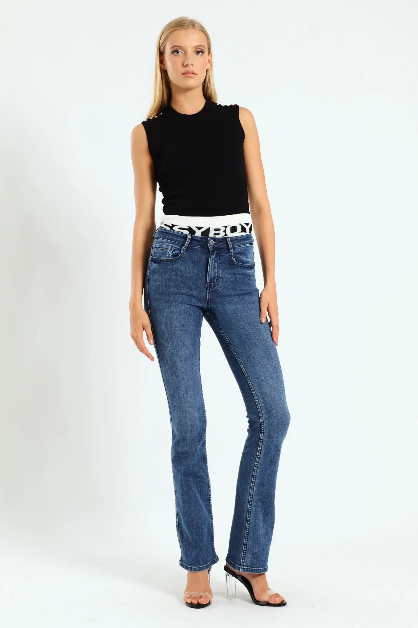 Mid Waist Bootleg With Wings On Pockets - Mid Blue sold by Edgars product image thumbnail 2