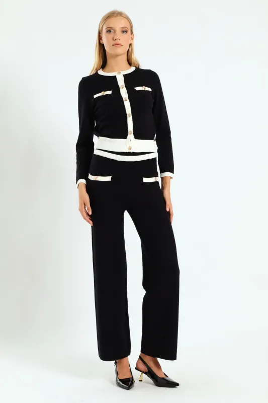 Basic Contrasted Knit Cardigan - Black sold by Edgars 