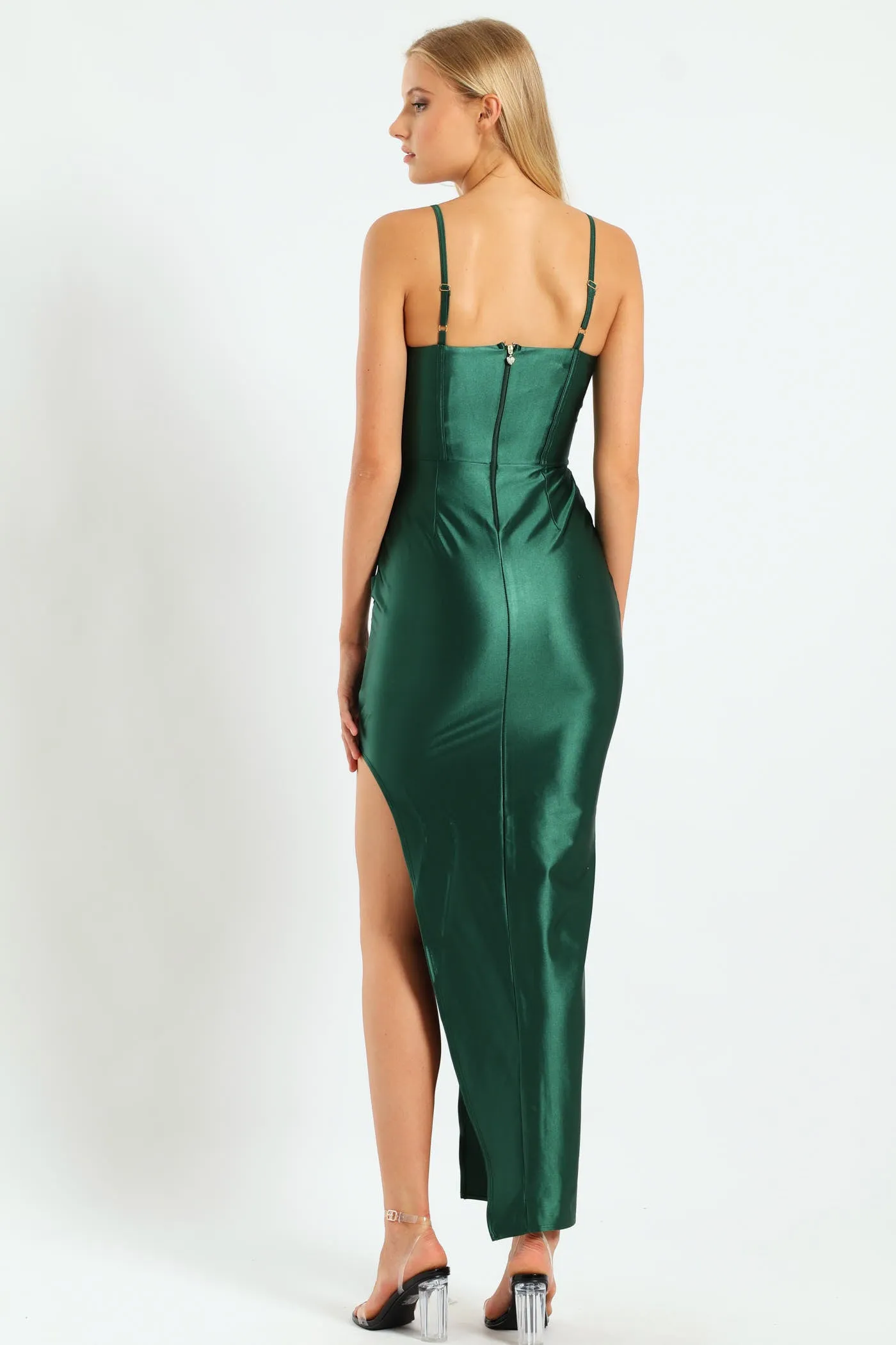 Corset Bodice & Pleated Asymmetrical Maxi Dress - Bottle Green sold by Edgars product image thumbnail 2