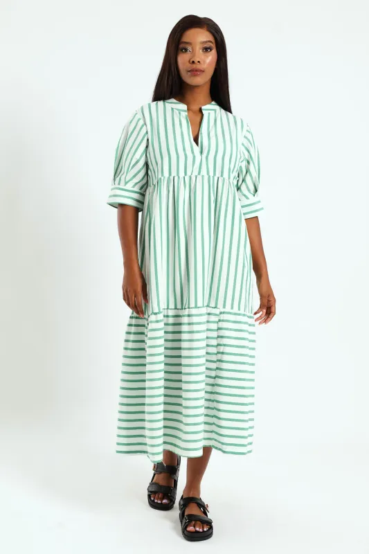Mandarin Collar Tiered Midaxi Dress - White/Cabbage sold by Edgars 