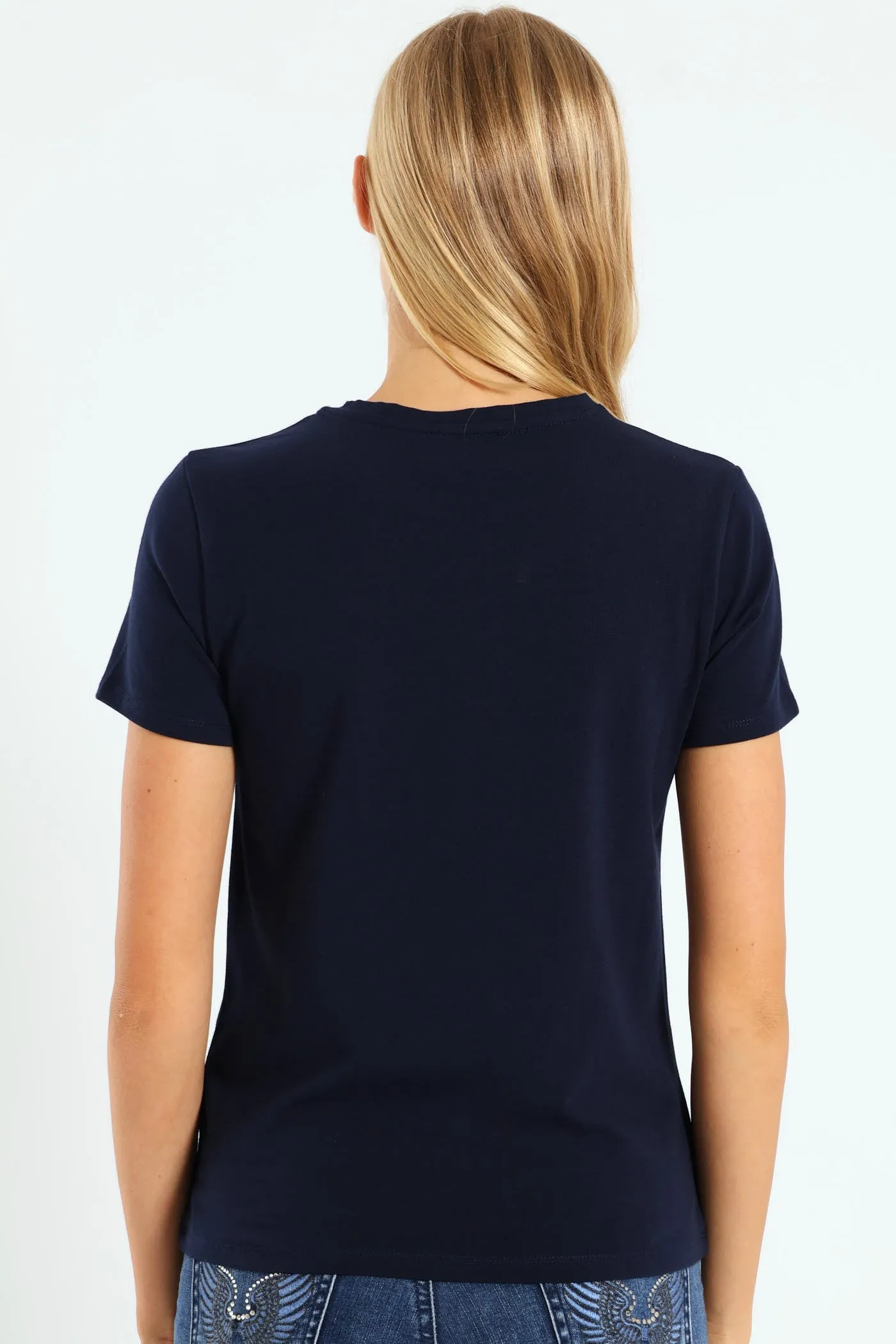 Gold Foil Print Tee With Diamante Transfers - Navy sold by Edgars product image thumbnail 3
