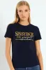 Gold Foil Print Tee With Diamante Transfers - Navy sold by Edgars