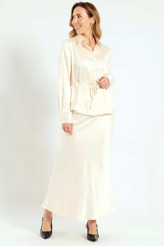 Satin Midi Slip Skirt - Cream sold by Edgars