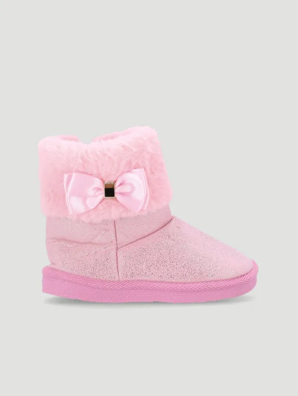 Pre-Girls Bow Trim Boot Slipper - Pink sold by Edgars