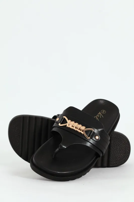 Thong Sandals With Chain Detail - Black sold by Edgars