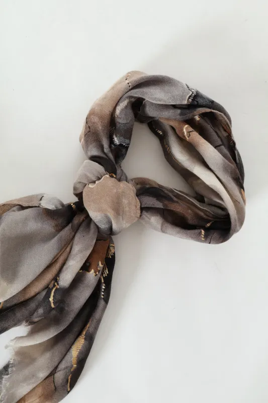 Watercolour Gold Foil Scarf - Grey sold by Edgars 