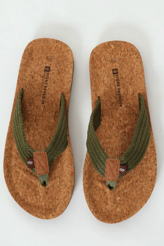 Braided Upper Wide Vamp Sole With Cork - Olive sold by Edgars 
