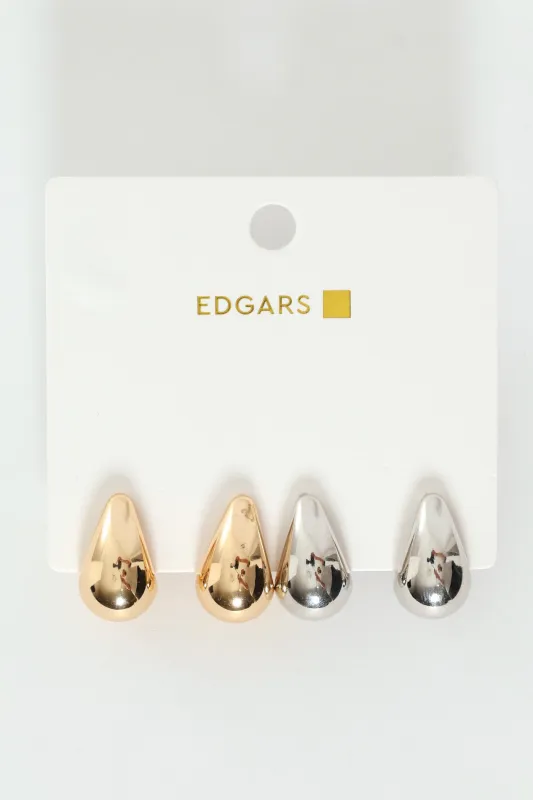 2 Pack Gold & Silver Drop Stud Earrings sold by Edgars