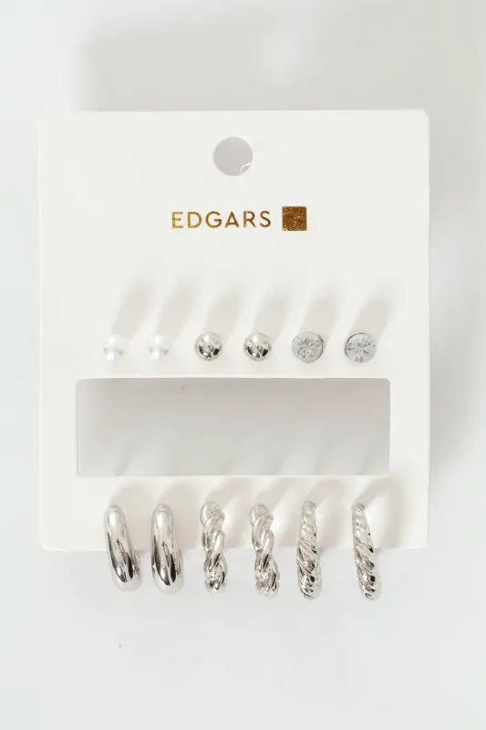 6 Pack Hoops & Studs - Silver sold by Edgars