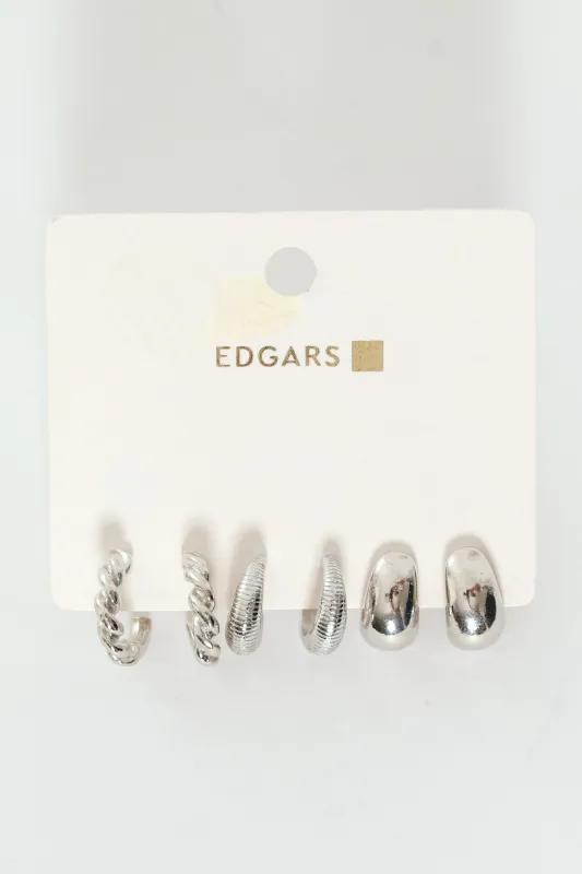 3 Pack Small Bubble Twisted Hoops - Silver sold by Edgars