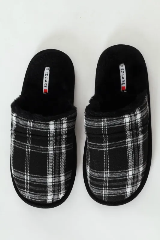 Check Upper Open Back Slipper - Black sold by Edgars 