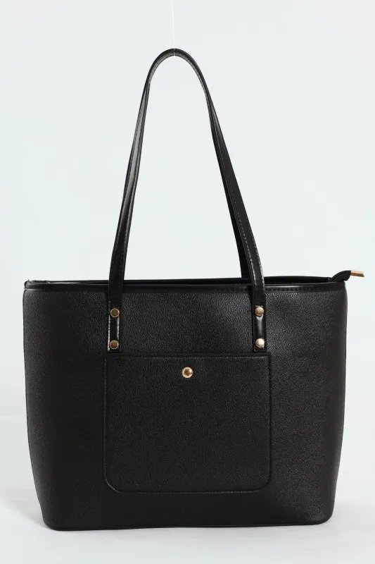 Front Pocket Gold Trim Shopper - Black sold by Edgars