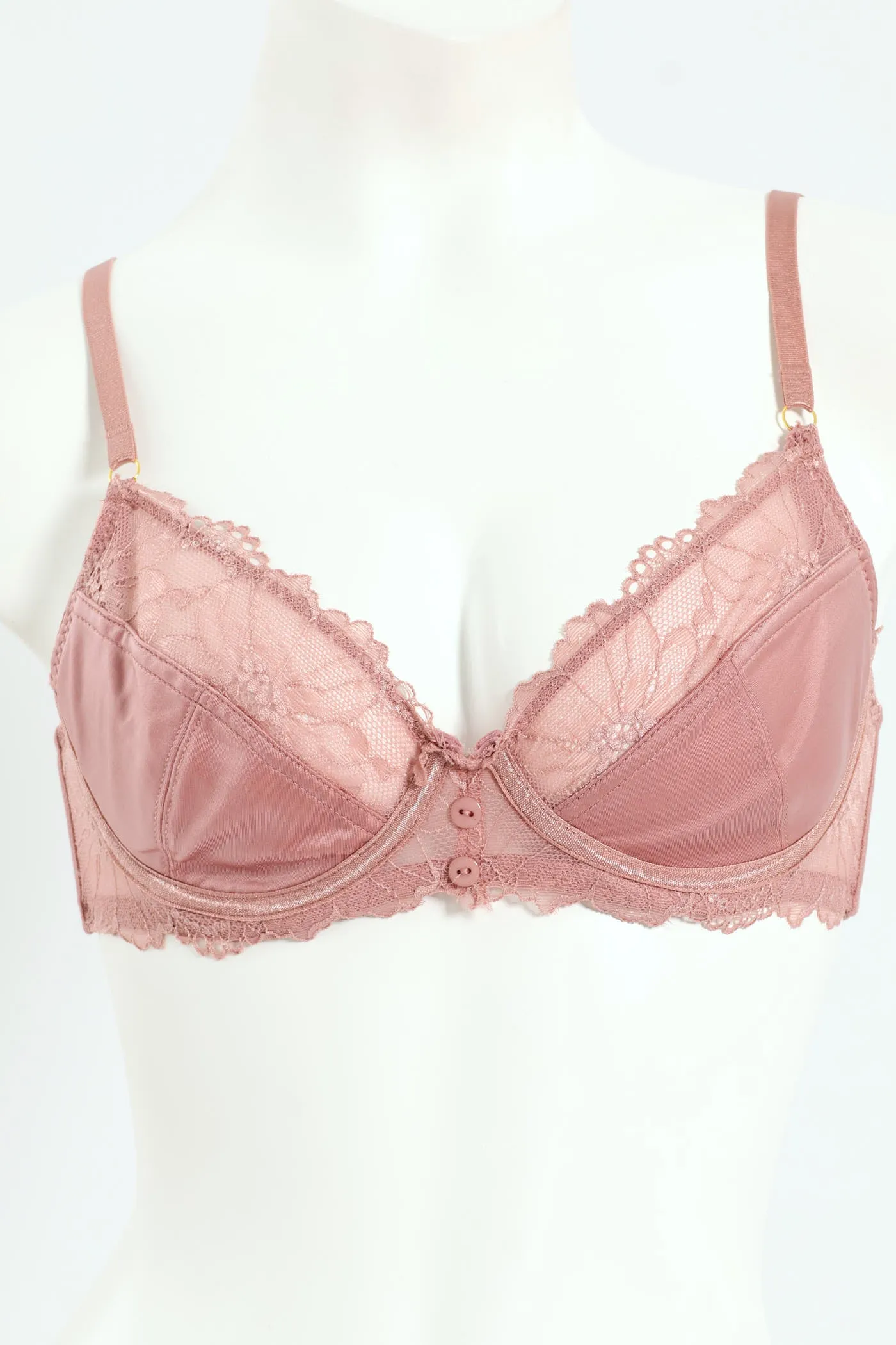 2 Pack Lace & Shiny Microfibre Balconette Bra - Dusty Rose/Graystone sold by Edgars
