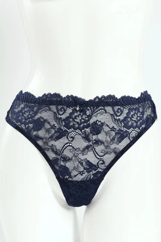 Dobby Mesh & Lace Bikini Panties - Navy sold by Edgars