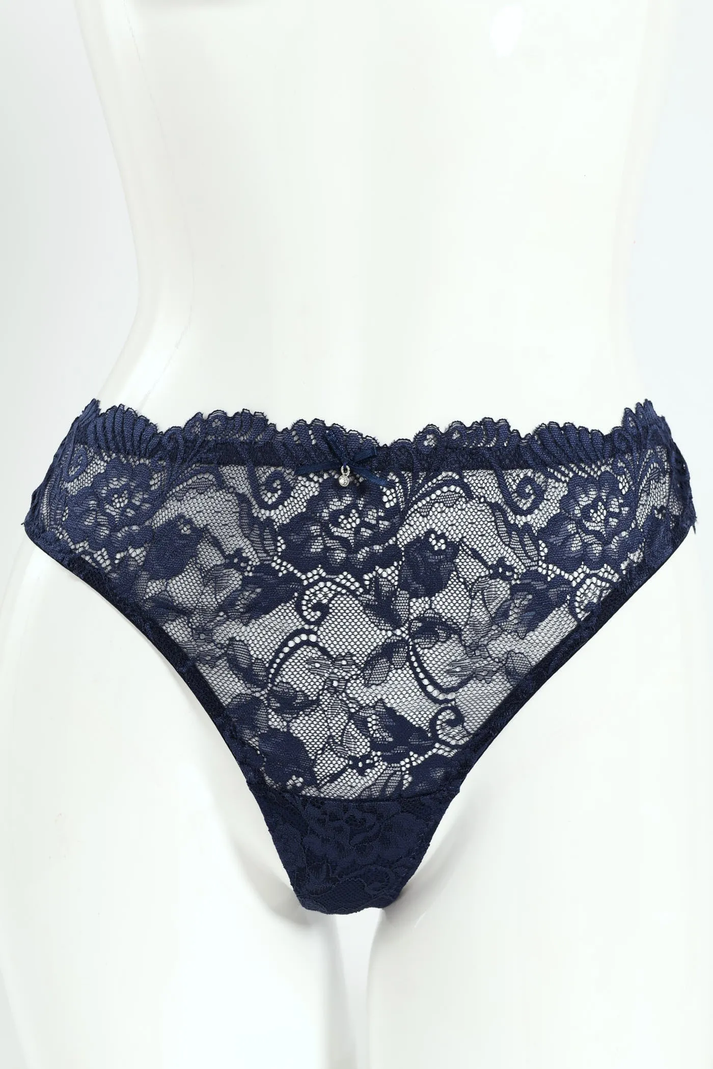 Dobby Mesh & Lace Bikini Panties - Navy sold by Edgars