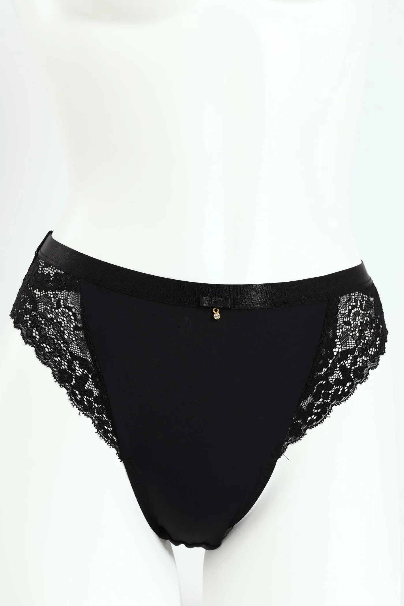 Microfibre & Lace Hi Cut Panty - Black sold by Edgars
