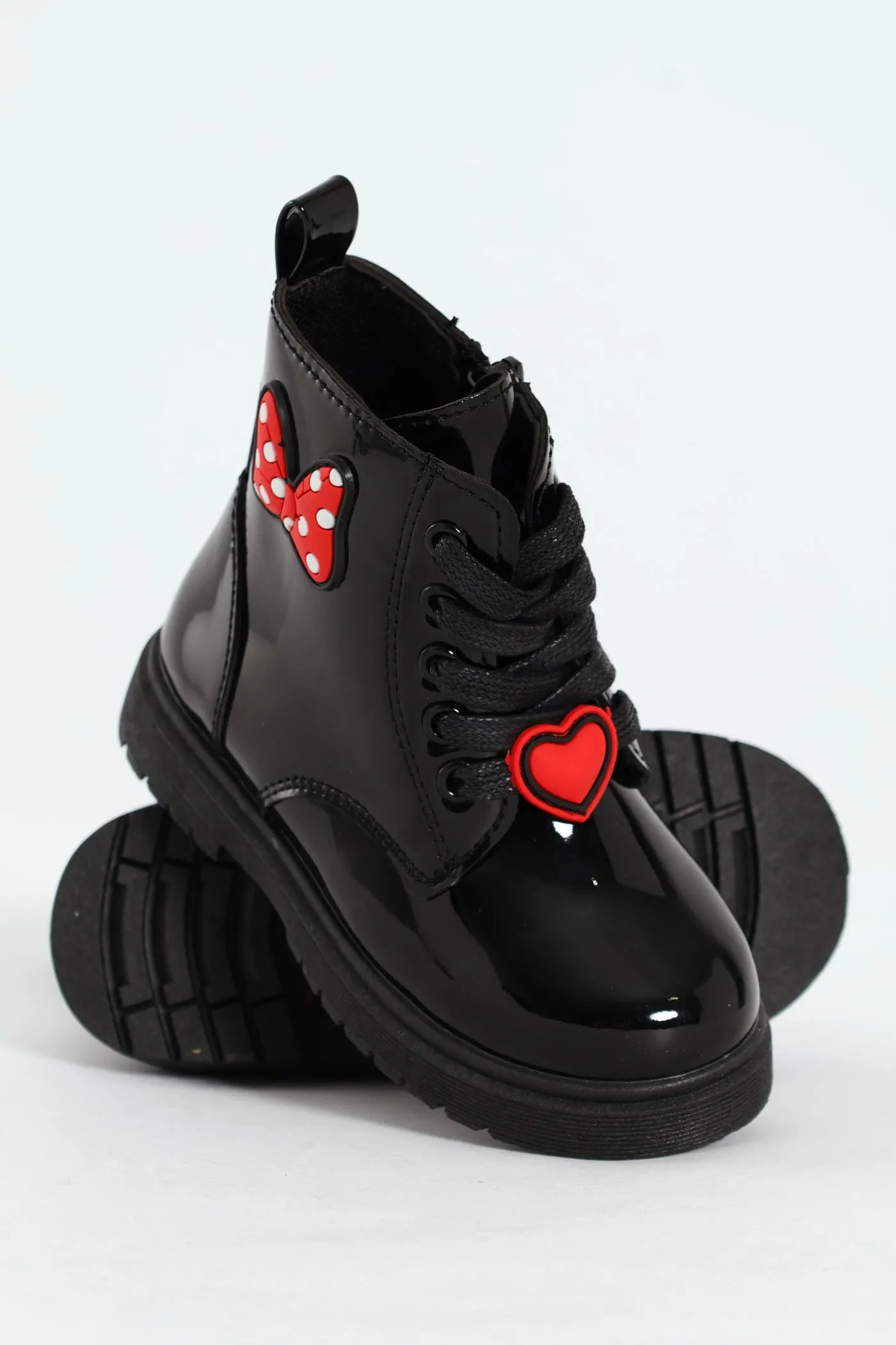 Pre-Girls Patent Bow Mlitary Boot - Black sold by Edgars