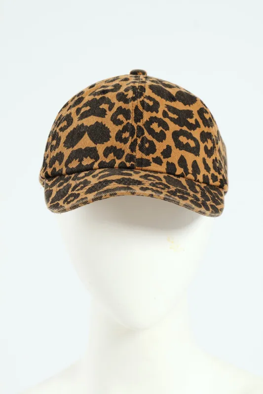 Leopard Print Washed Twill Cap - Brown sold by Edgars