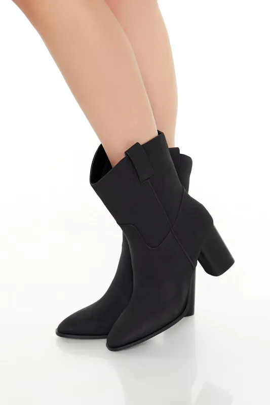 Block Heel Mid Shaft Boot - Black sold by Edgars
