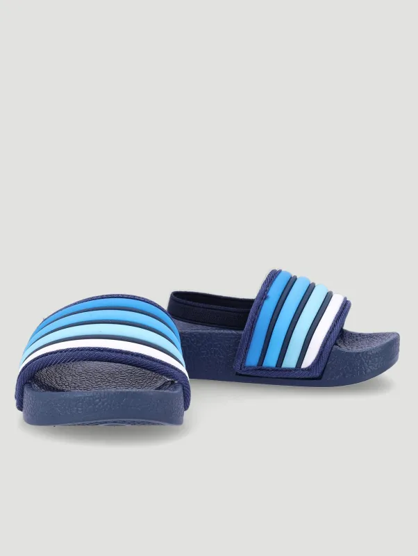 Pre-Boys Striped Pool Slide - Navy made by Edgars