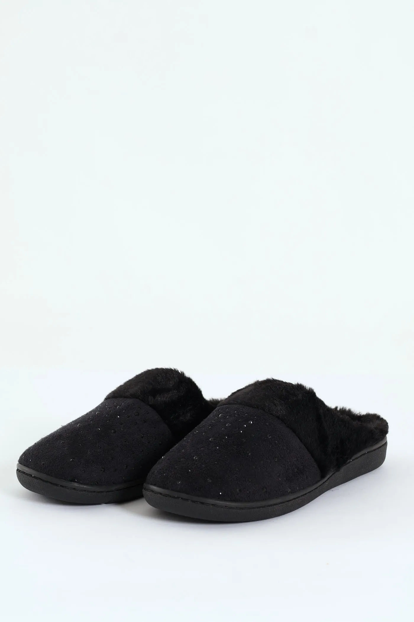 Diamante Closed Toe Slipper With Fur Topline - Black sold by Edgars