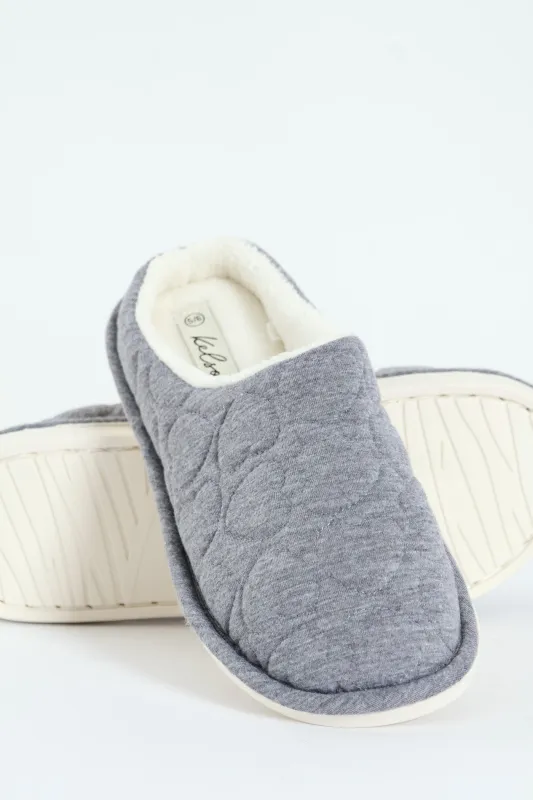 Jersey Knit Mule Slipper With Embossed Hearts - Light Grey sold by Edgars