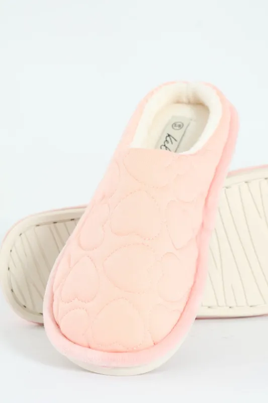 Jersey Knit Mule Slipper With Embossed Hearts - Blush sold by Edgars
