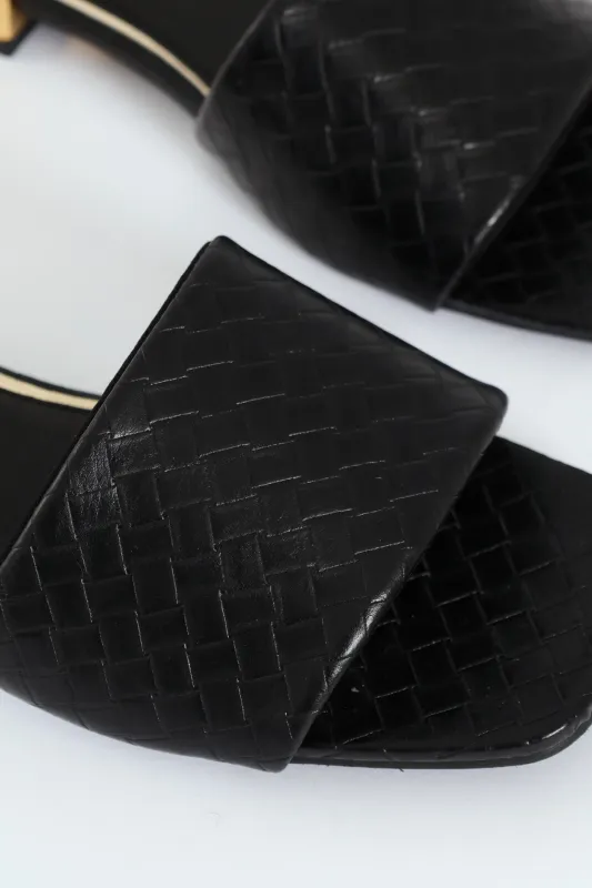 Weaved Single Band Mule Sandal On Low Block Heel - Black sold by Edgars