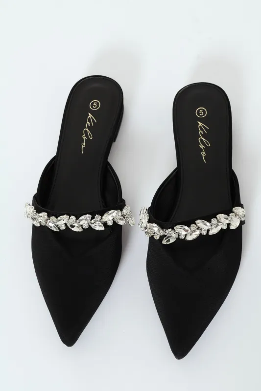 V-Cut Push-In Pointy Pump With Embellished Strap - Black sold by Edgars