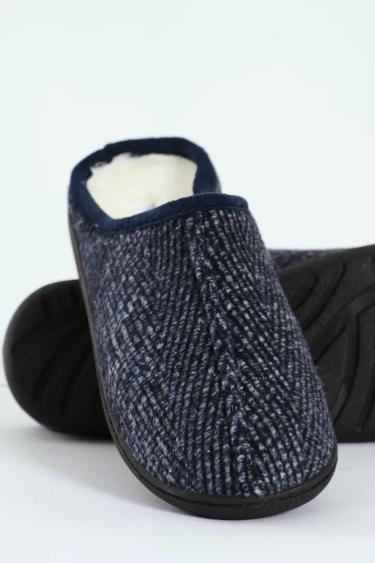 Flannel Upper Half Open Back Slipper - Navy sold by Edgars