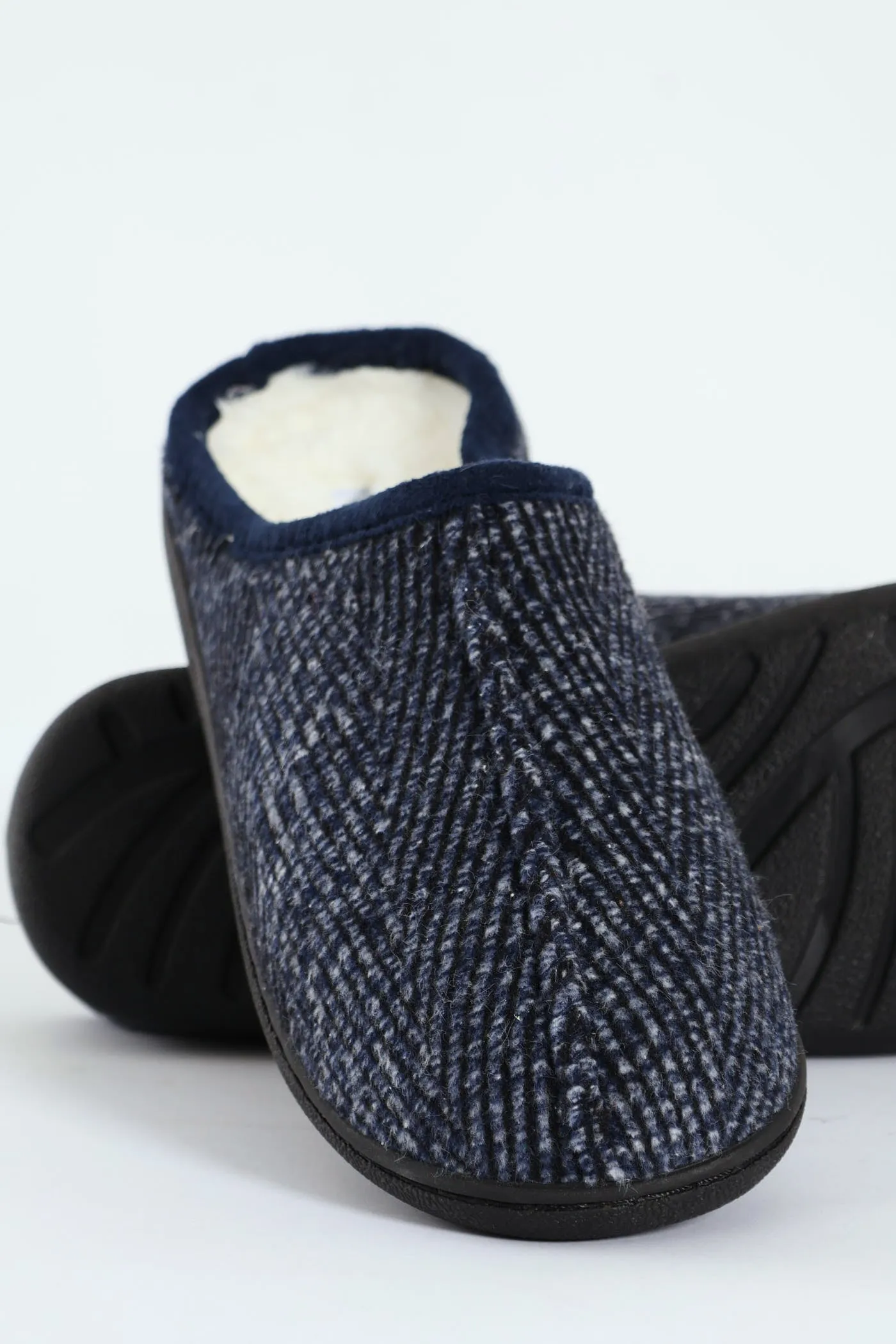 Flannel Upper Half Open Back Slipper - Navy sold by Edgars