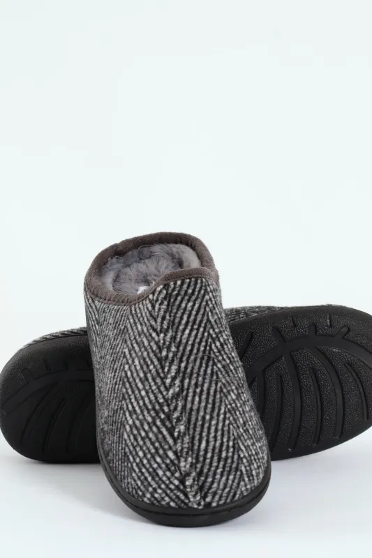 Flannel Upper Half Open Back Slipper - Grey sold by Edgars 