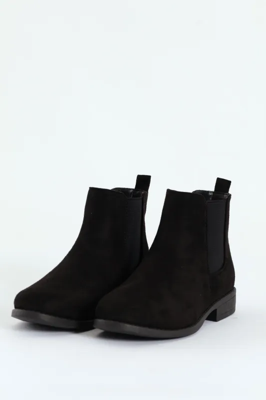 Girls Microsuede Chelsea Boot - Black sold by Edgars