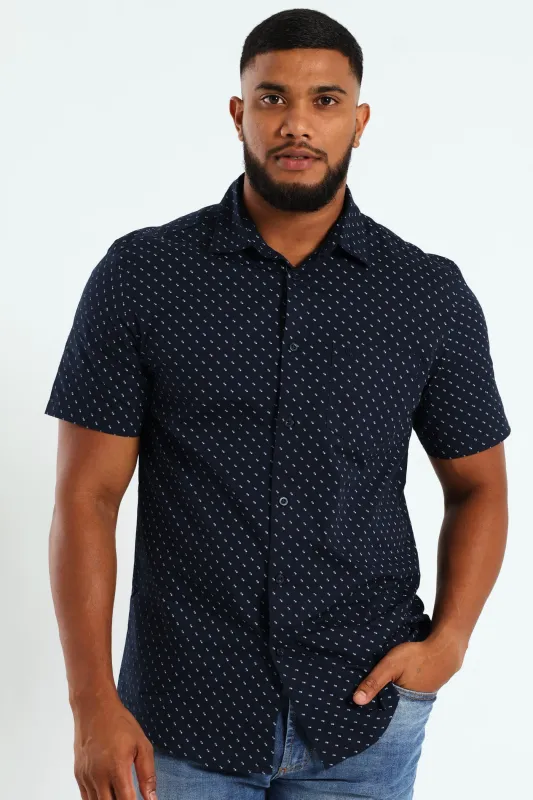 Minimal Geo Print Shirt - Navy sold by Edgars