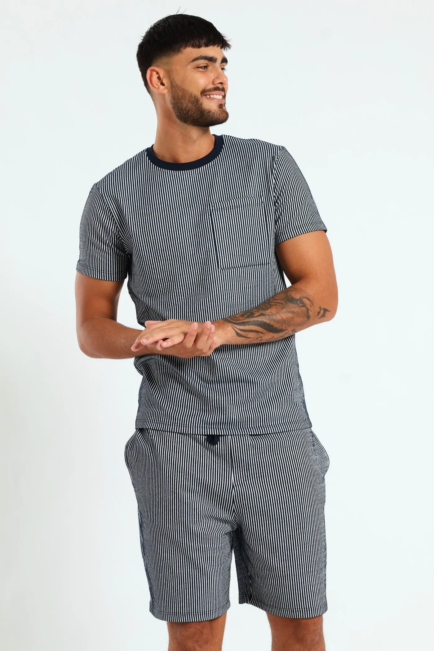 Stripe Surface Interest Top & Short Pj Set - Navy sold by Edgars