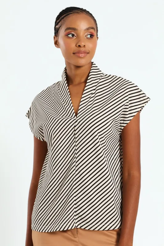 V-Neck Basic Blouse - Black/Cream sold by Edgars 