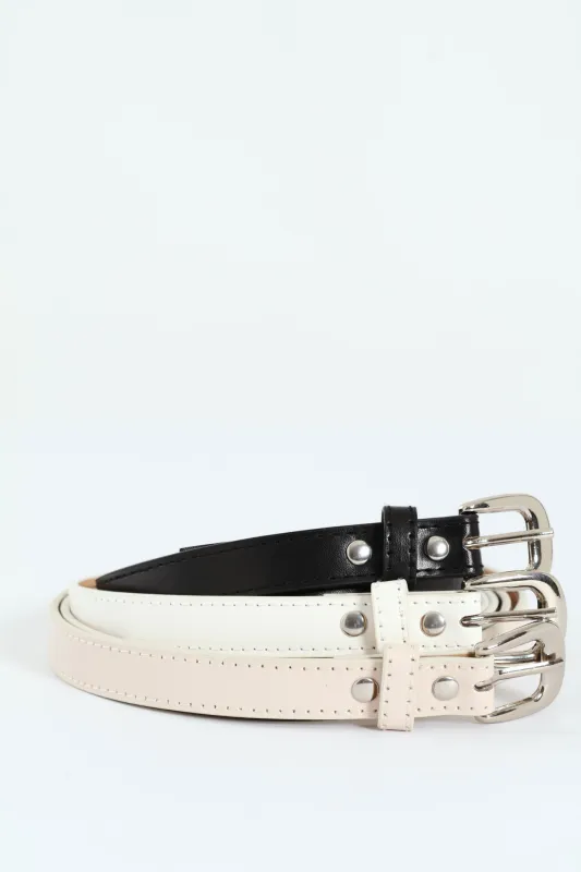 3 Pack Silver Buckle Belts - Multi sold by Edgars