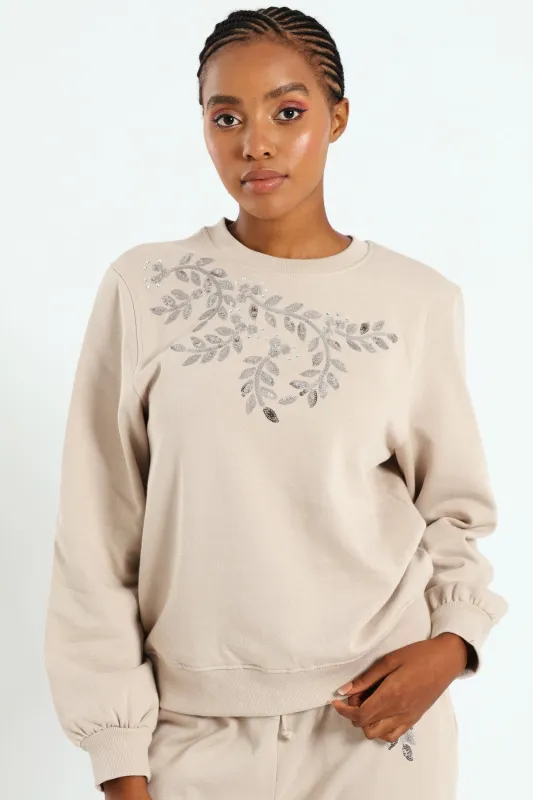 Shoulder Bead Detail Pullover - Bone sold by Edgars