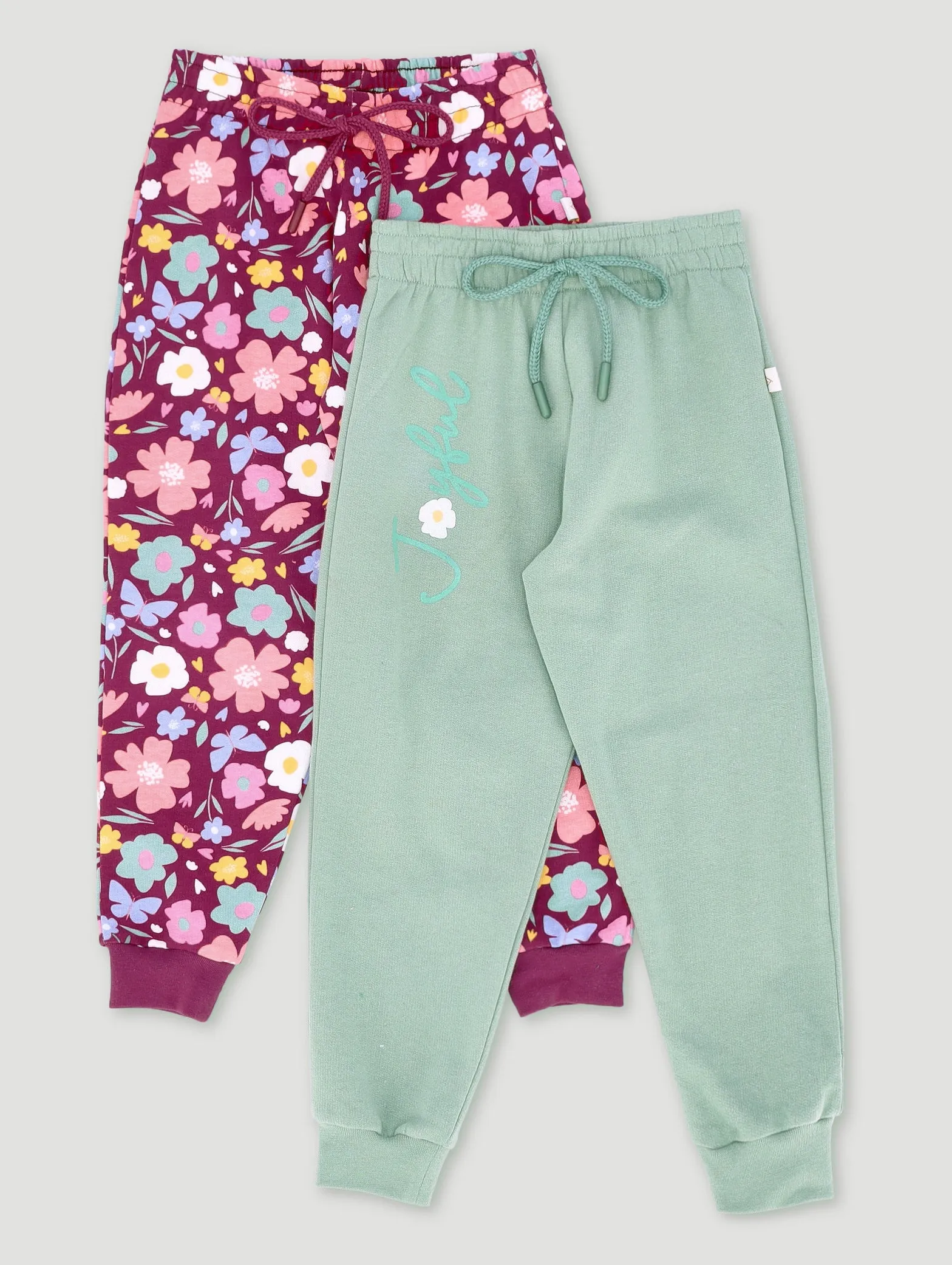 Pre-Girls 2 Pack Floral Print Jogger - Sage/Burgundy sold by Edgars