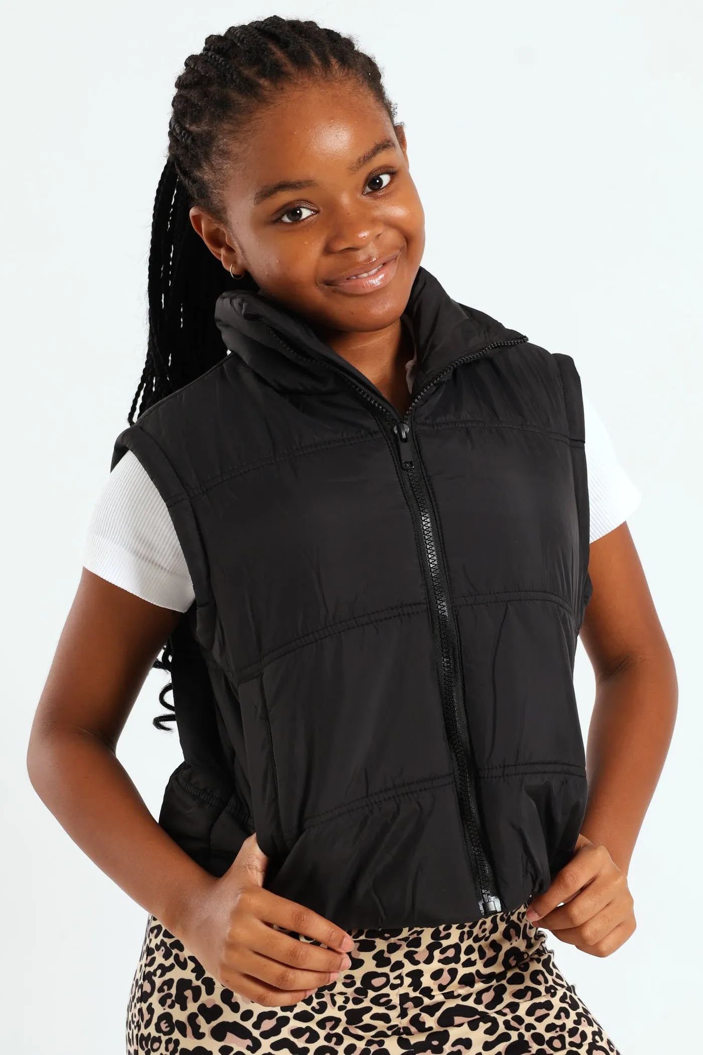 Girls Gillet Puffer Jacket - Black sold by Edgars