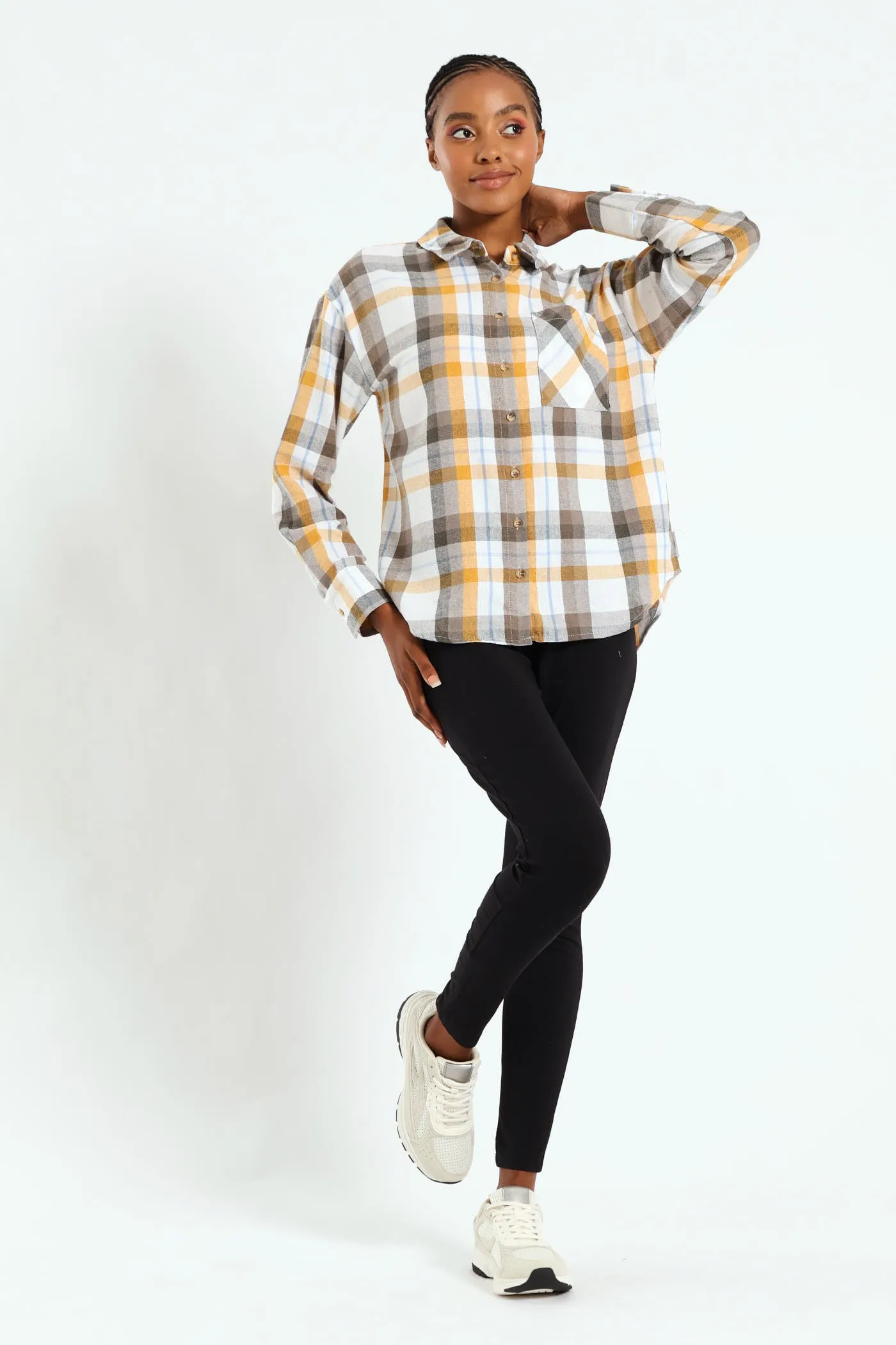 Long Sleeve Regular Length Check Shacket - Mustard/Blue sold by Edgars product image thumbnail 4