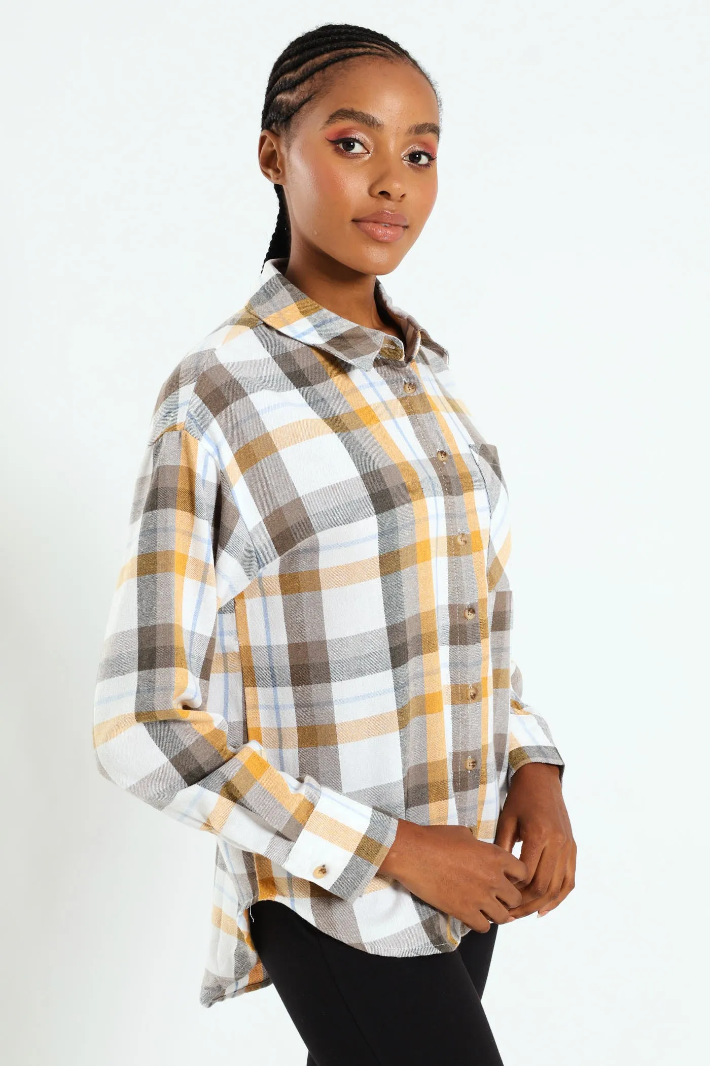 Long Sleeve Regular Length Check Shacket - Mustard/Blue sold by Edgars product image thumbnail 2
