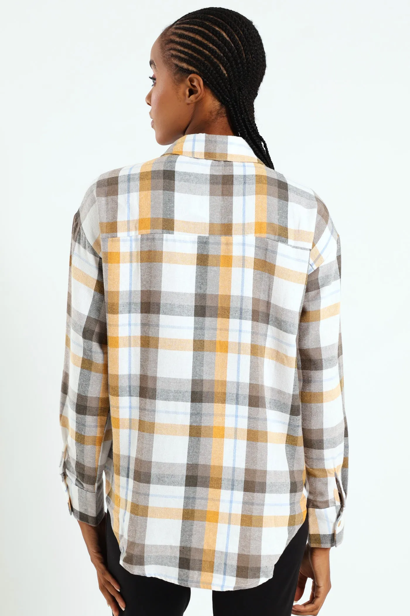 Long Sleeve Regular Length Check Shacket - Mustard/Blue sold by Edgars product image thumbnail 3