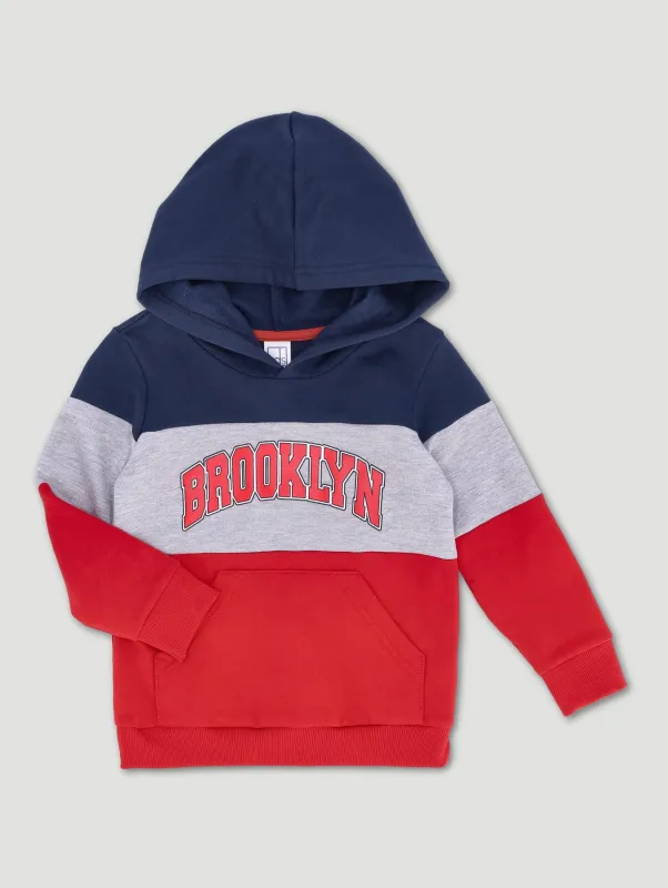 Pre-Boys Brooklyn Colourblock Hoody - Navy/Red sold by Edgars