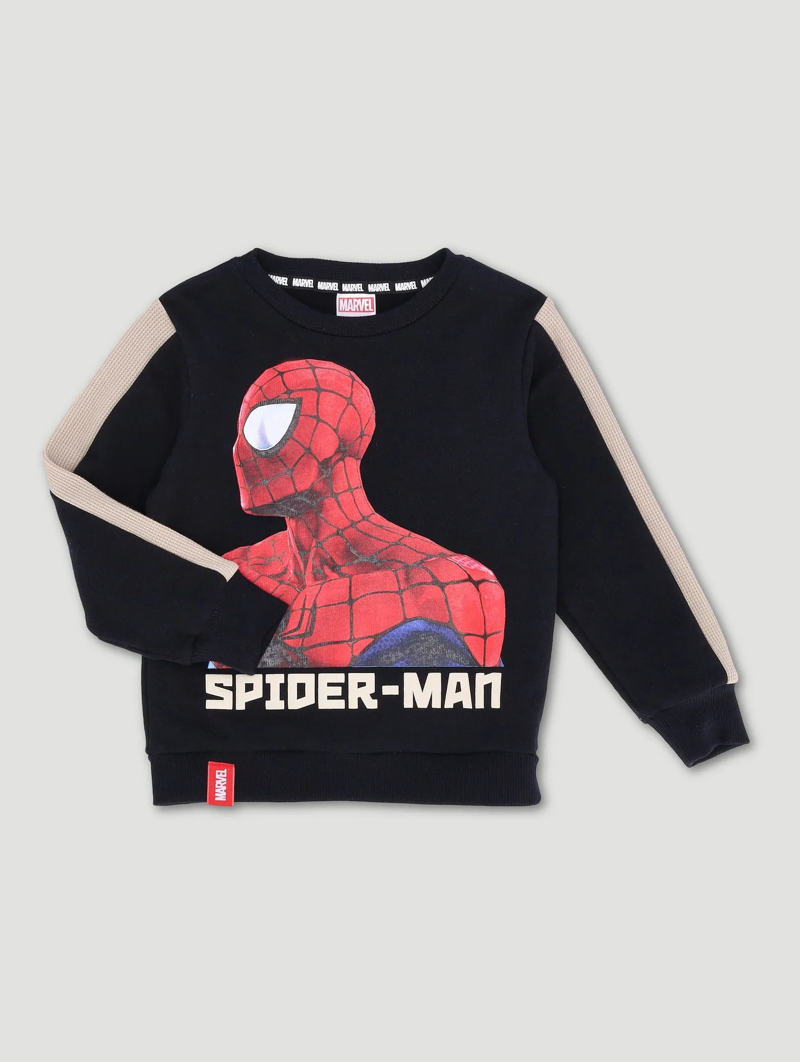 Pre-Boys Spiderman Waffle Crew Top - Black/Beige sold by Edgars