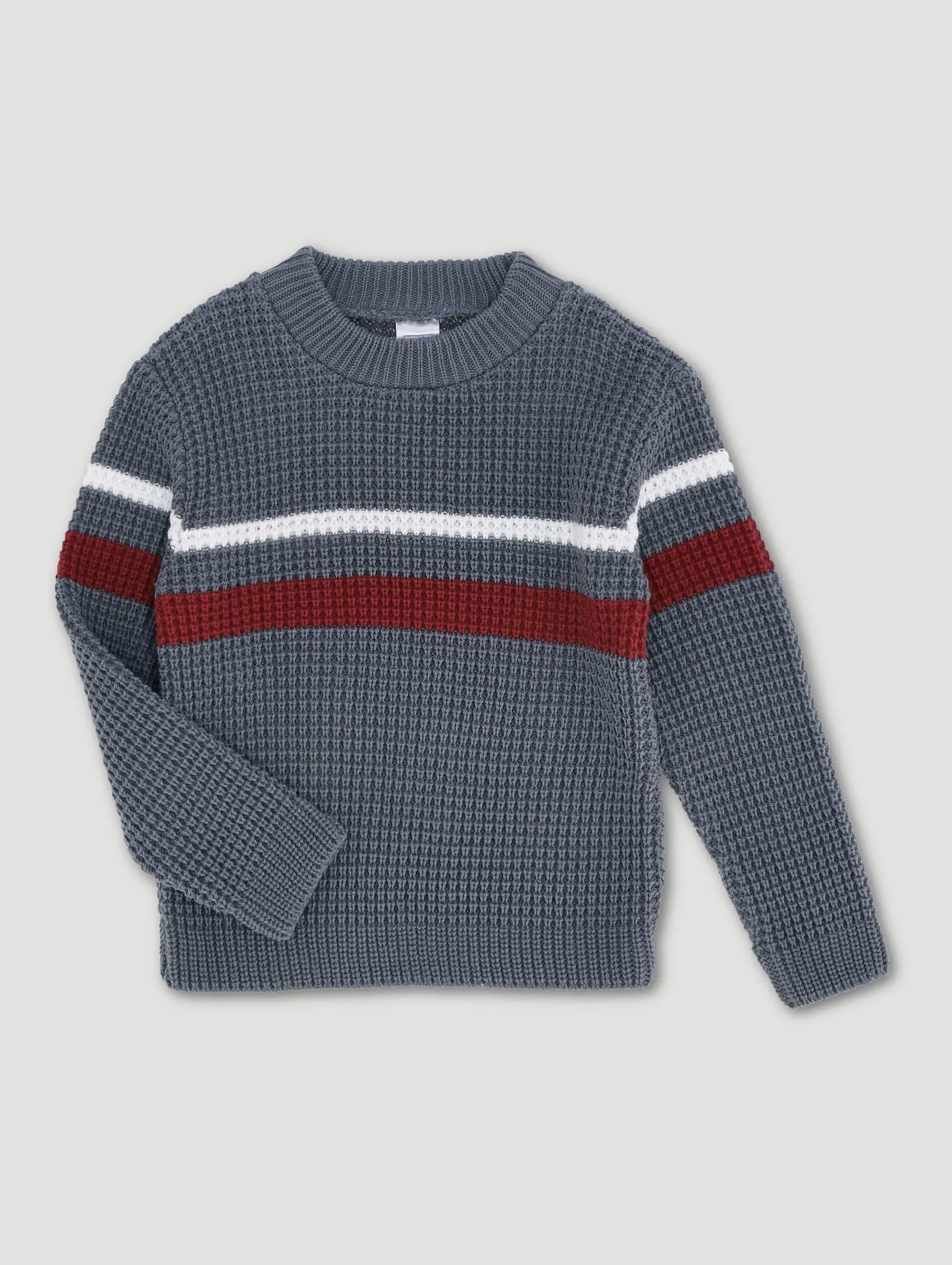 Pre-Boys Waffle Stripe Crew Top - Charcoal sold by Edgars
