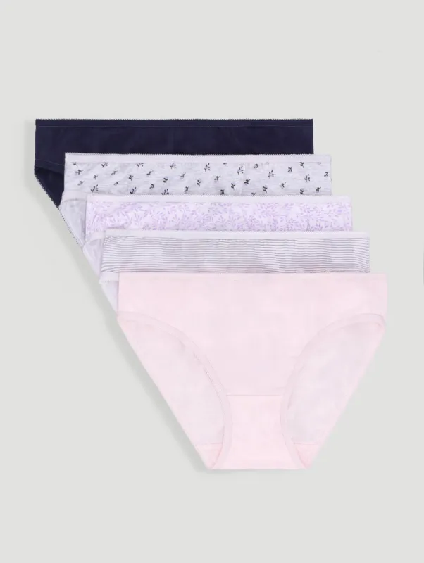 5 Pack Cotton Stretch Bikini Panties - Pink Leaf/Navy/Grey Leaf sold by Edgars
