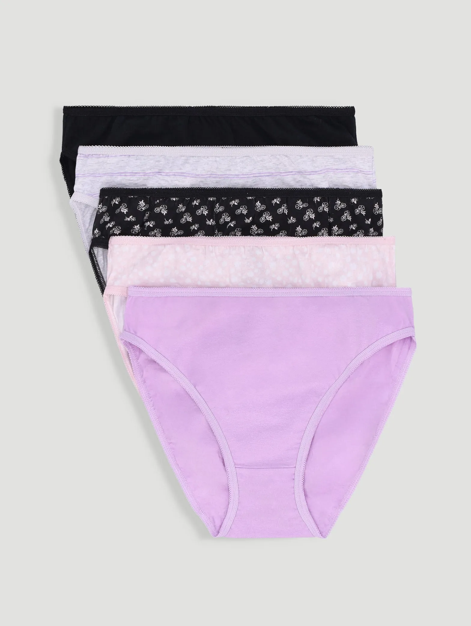 5 Pack Cotton Stretch Hi-Cut Panties - Nude Floral/Black/Stripe sold by Edgars
